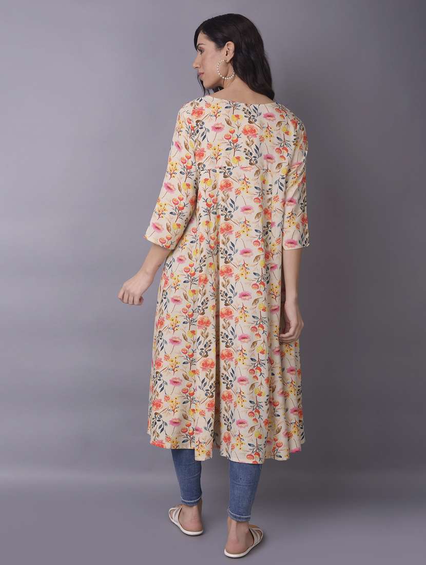women beige floral printed a-line kurta - 21468070 -  Standard Image - 3