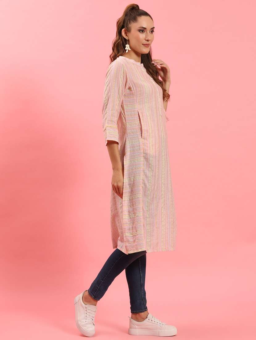 women peach rayon straight kurta - 21468084 -  Standard Image - 3