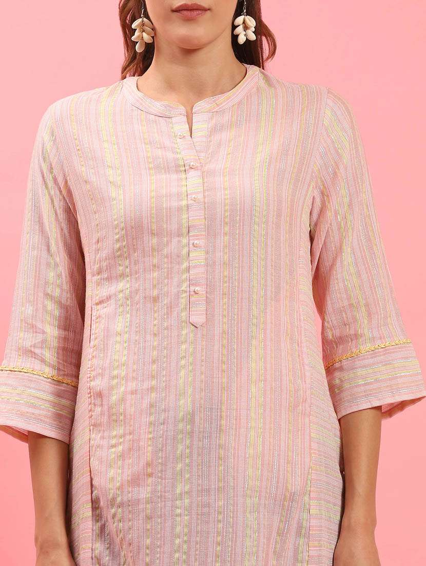 women peach rayon straight kurta - 21468084 -  Standard Image - 5