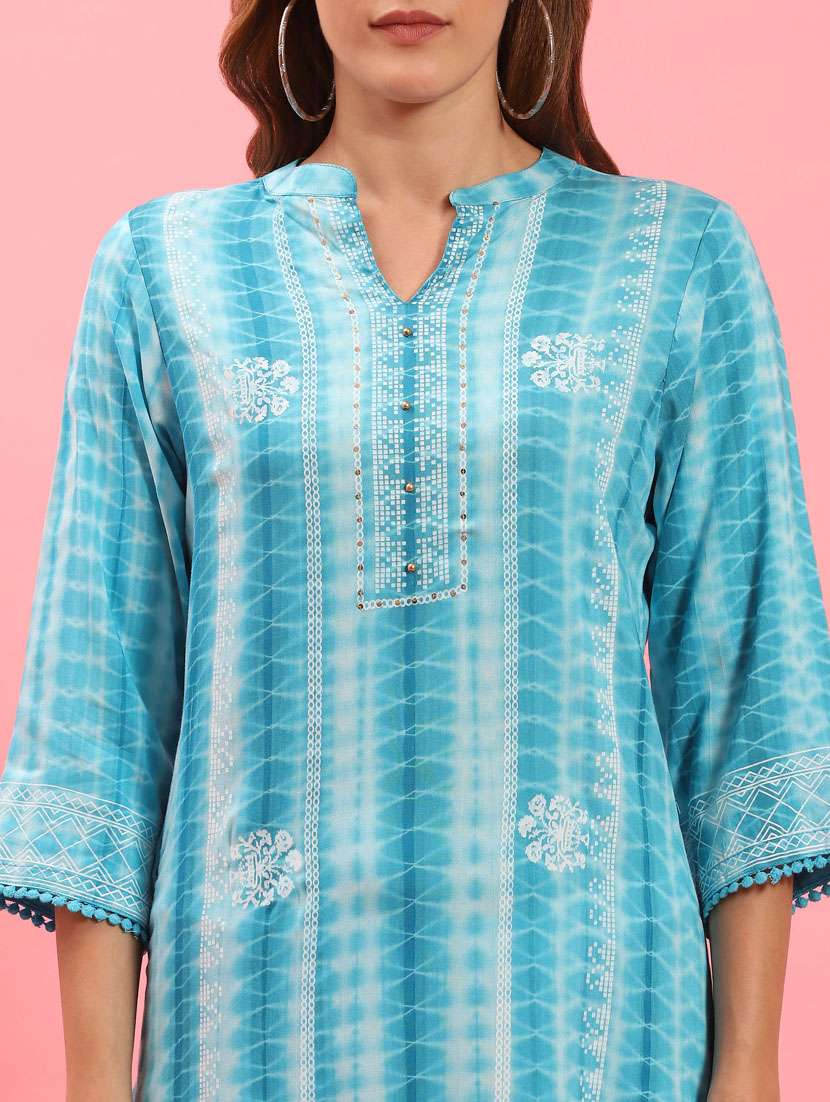 women light blue tie &dye straight kurta - 21468085 - Standard Image - 5