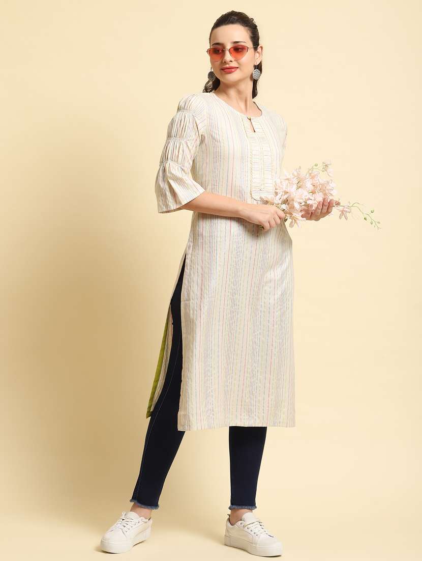 women three quarter sleeve straight kurta - 21468096 - Standard Image - 3
