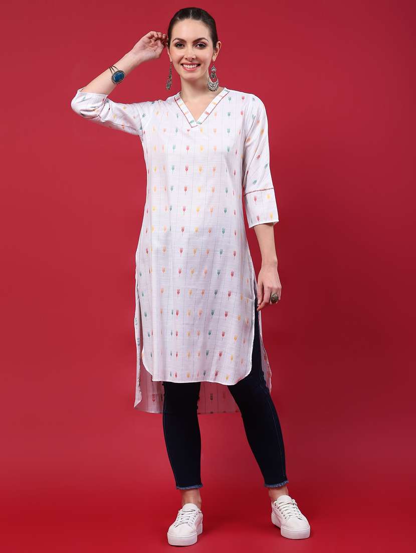 women white rayon high low kurta - 21468103 -  Zoom Image - 0