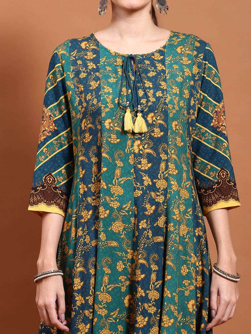 women teal green rayon a-line kurta - 21468122 -  Standard Image - 5