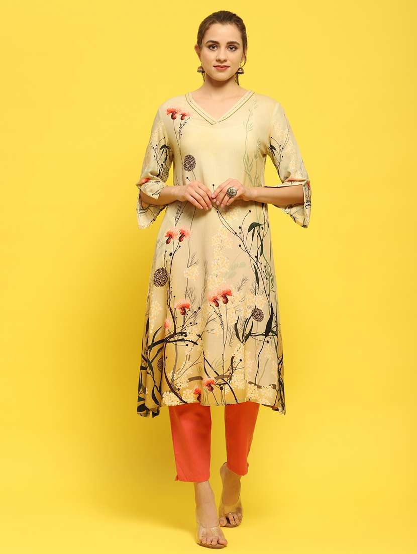 women olive rayon a-line kurta - 21468128 -  Zoom Image - 0
