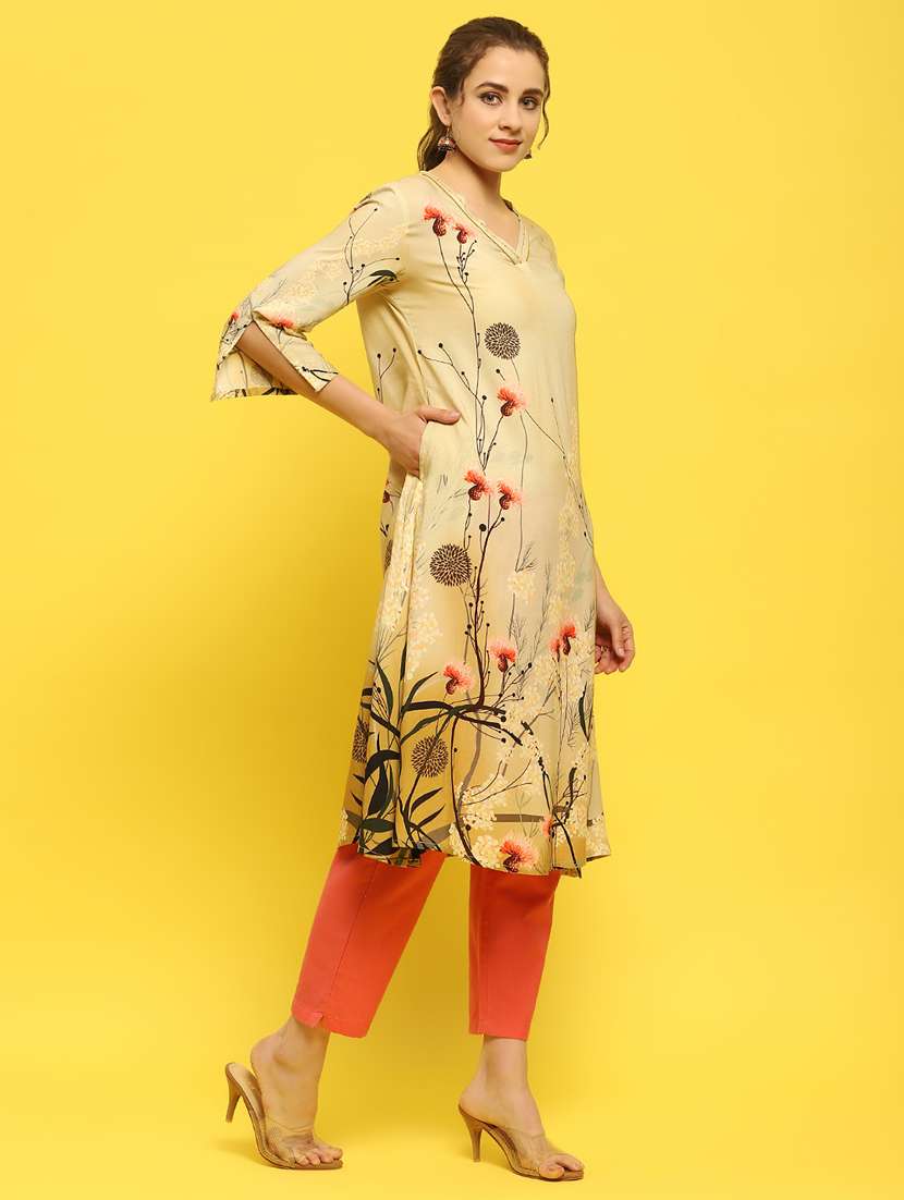 women olive rayon a-line kurta - 21468128 -  Standard Image - 3