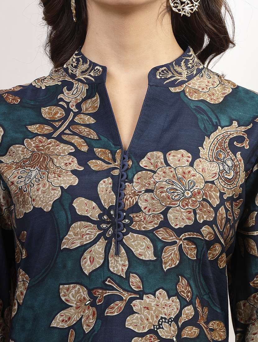 women navy blue chanderi high low kurta - 21468490 -  Standard Image - 5