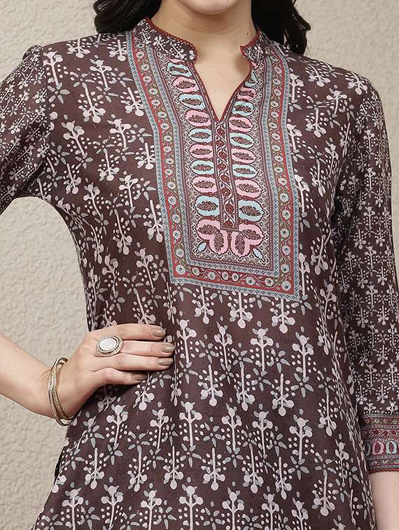 women brown floral printed kurta palazzo set - 21468553 - Standard Image - 5