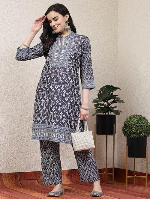 women grey floral printed kurta palazzo set  - 21468554 -  Standard Image - 0