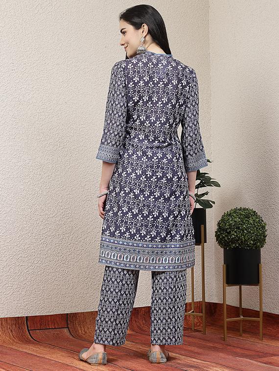 women grey floral printed kurta palazzo set - 21468554 - Standard Image - 3