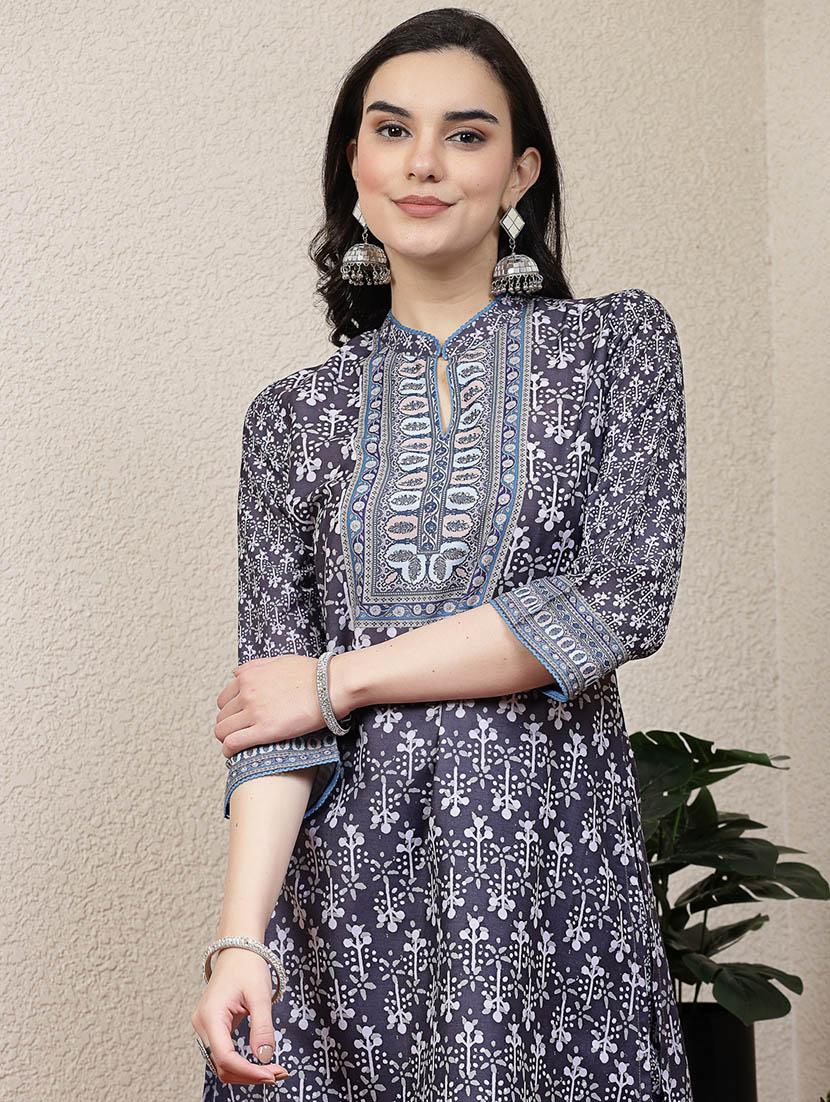 women grey floral printed kurta palazzo set - 21468554 - Standard Image - 5