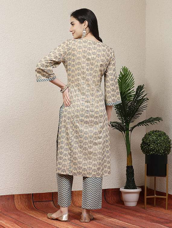 women beige printed kurta palazzo set - 21468555 - Standard Image - 3