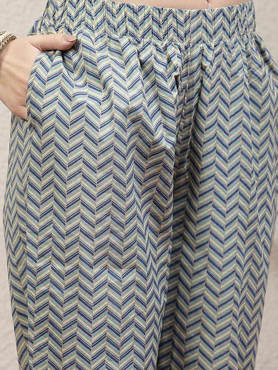 women beige printed kurta palazzo set - 21468555 - Standard Image - 5