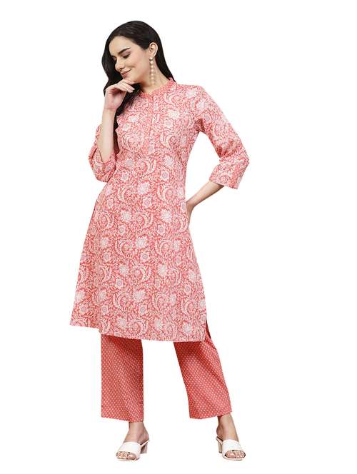 women peach printed kurta palazzo set - 21468559 -  Standard Image - 0