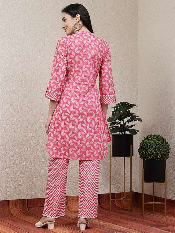 women pink printed kurta palazzo set - 21468567 -  Standard Image - 3