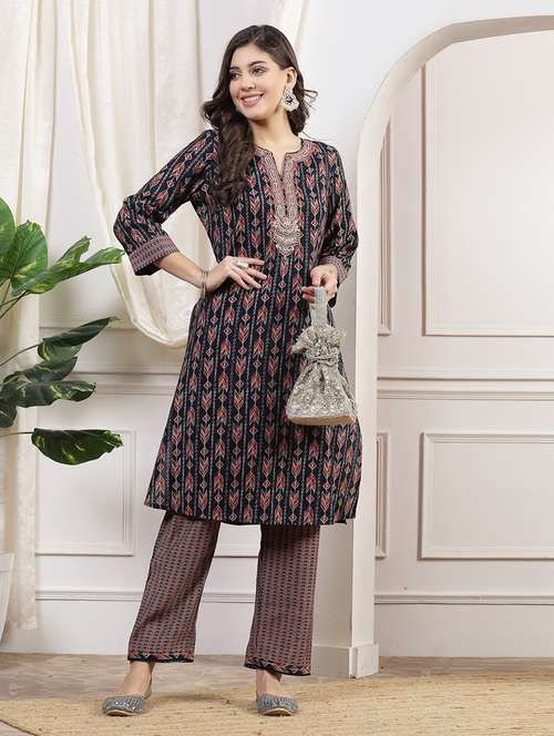 women navy blue kurta palazzo set  - 21468574 -  Standard Image - 0
