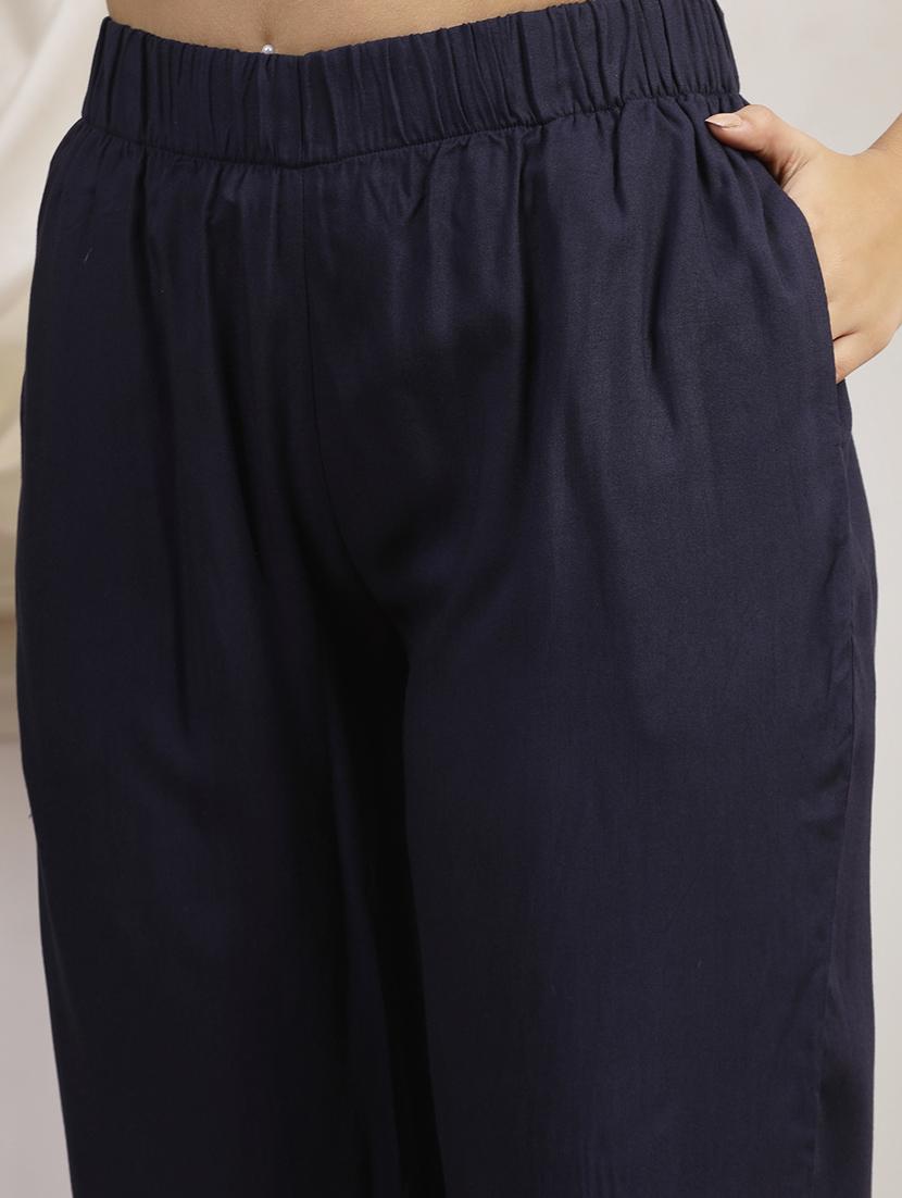 women navy blue kurta palazzo set - 21468577 - Standard Image - 5