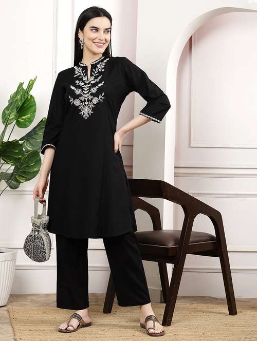 women black kurta palazzo set  - 21468579 -  Standard Image - 0