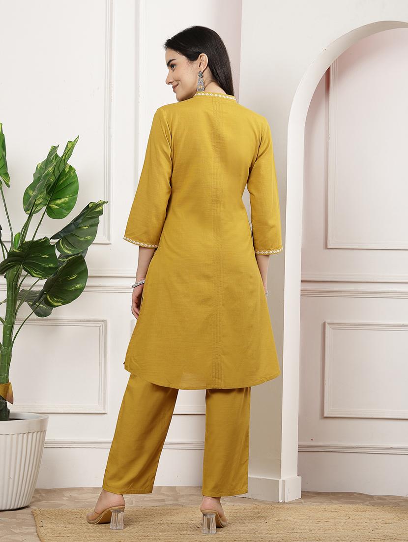 women mustard kurta palazzo set - 21468580 - Standard Image - 3