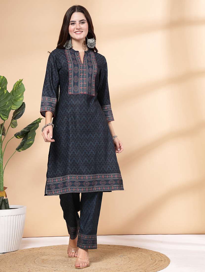 women navy blue kurta palazzo set 