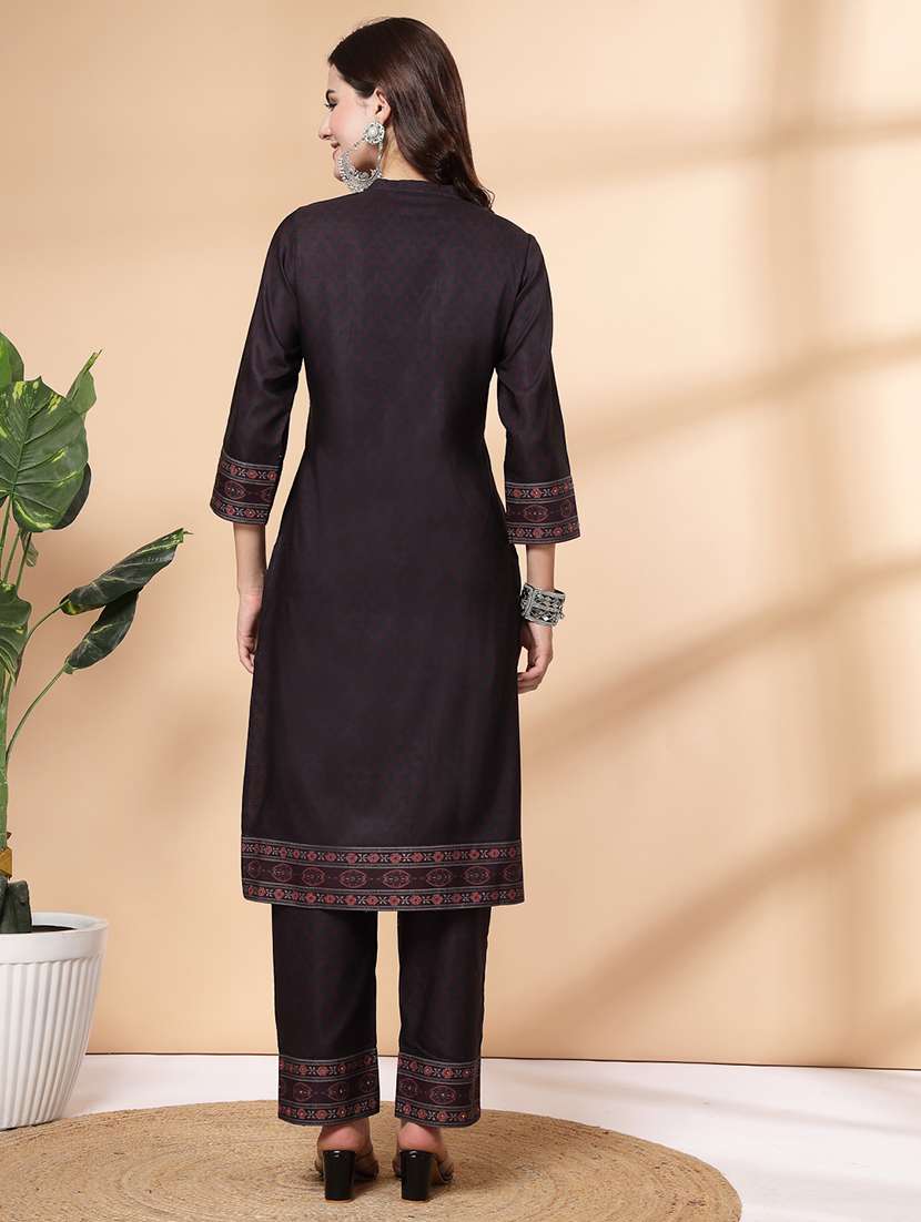 women black mandarin neck kurta pant set  - 21468582 -  Standard Image - 3