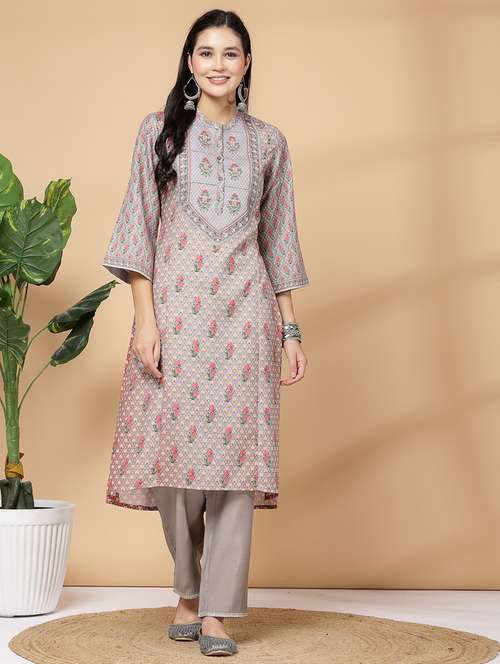 women grey kurta palazzo set  - 21468583 -  Standard Image - 0