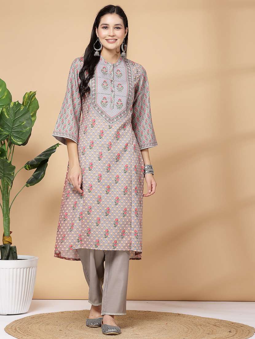 women grey kurta palazzo set 