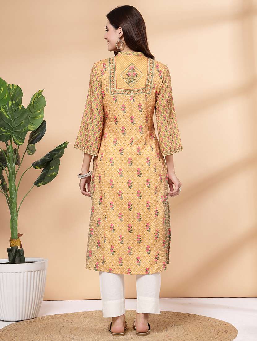 women mustard printed kurta pant set  - 21468584 -  Standard Image - 3
