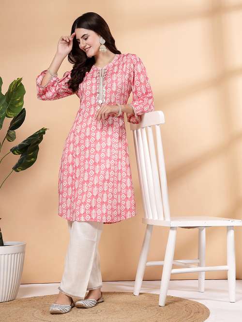 women pink printed kurta pant set - 21468585 -  Standard Image - 0