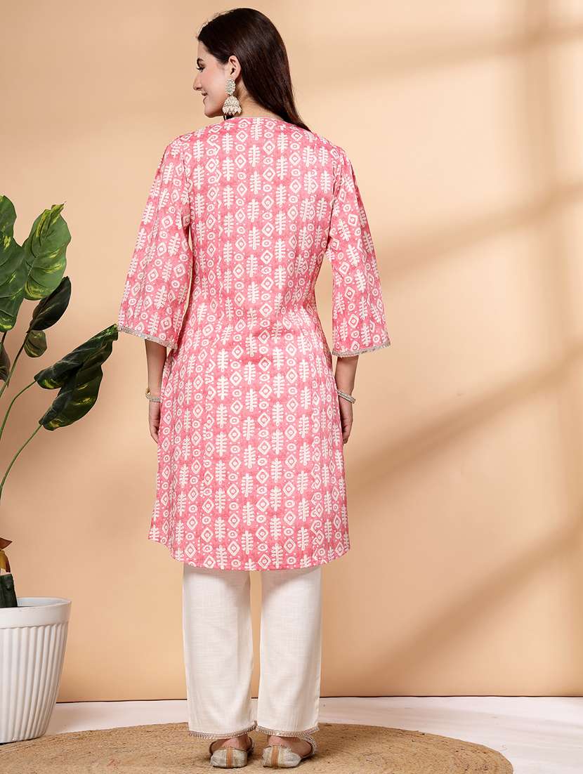 women pink printed kurta pant set - 21468585 -  Standard Image - 3