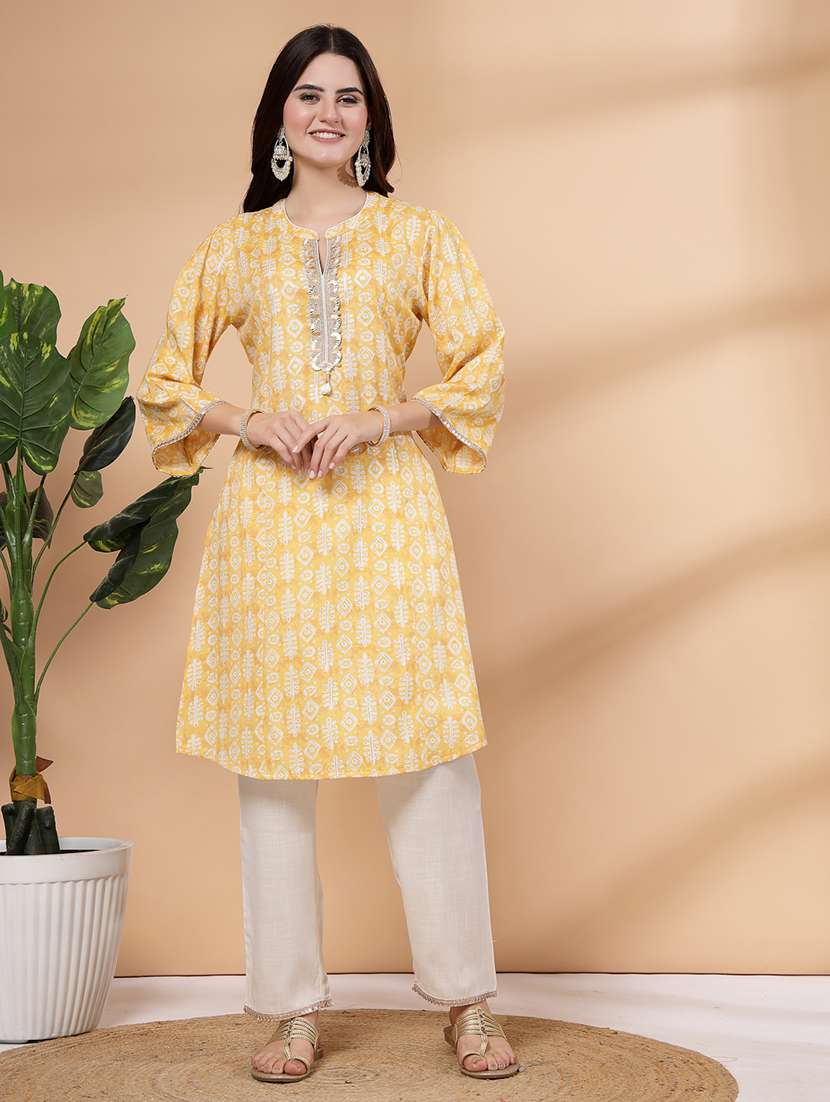 women yellow kurta palazzo set 