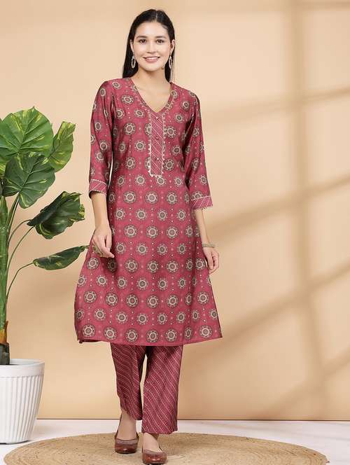 women peach kurta palazzo set - 21468589 -  Standard Image - 0