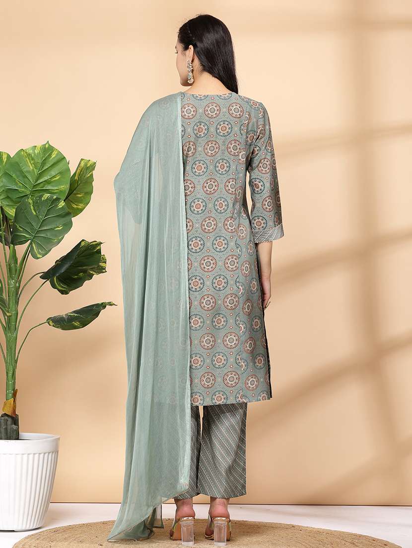women grey printed kurta pant set with dupatta - 21468590 -  Standard Image - 3