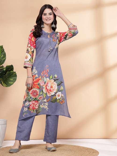 women blue kurta palazzo set - 21468591 -  Standard Image - 0