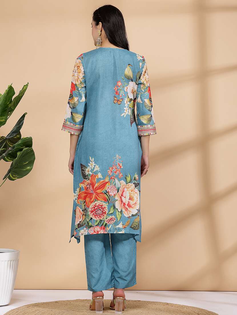 women light blue floral printed kurta pant set  - 21468592 -  Standard Image - 3