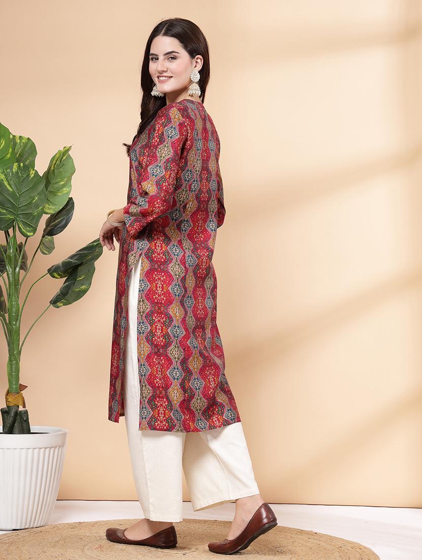 women maroon printed kurta palazzo set - 21468621 - Standard Image - 3
