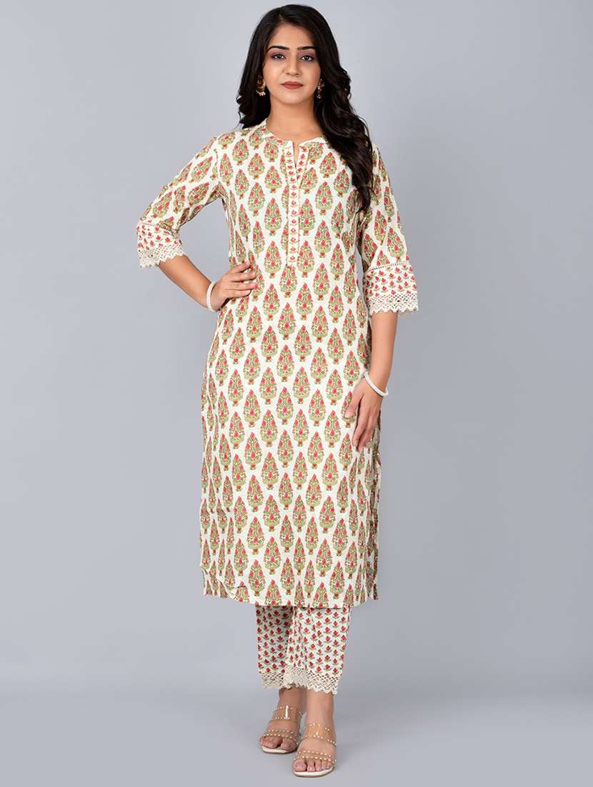 off white cotton blend kurta pant  set