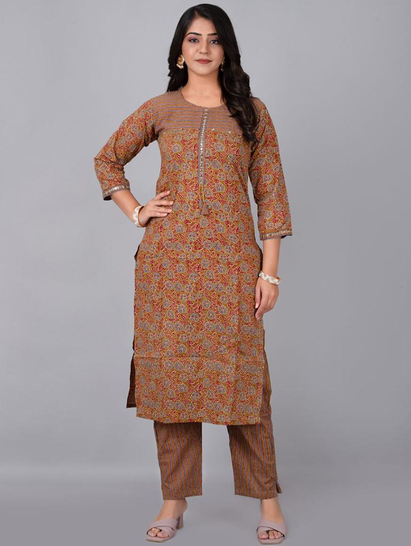 bronze cotton blend kurta pant  set