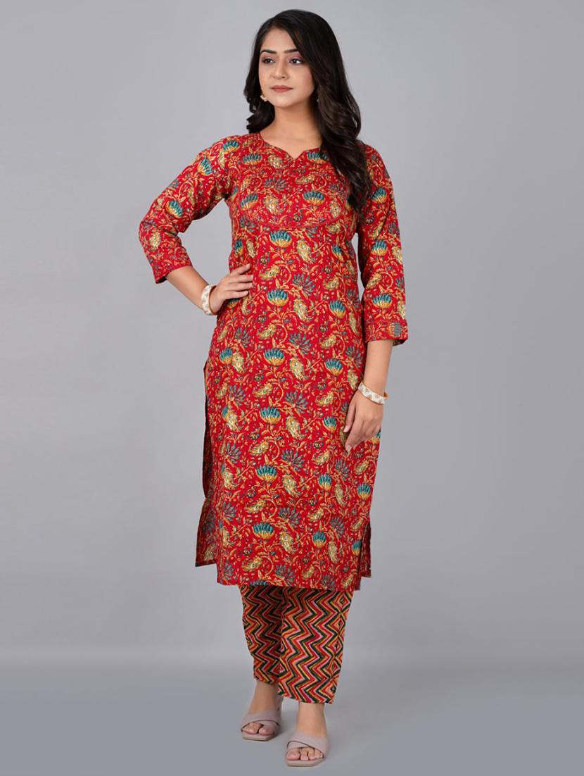 women red floral kurta pant set