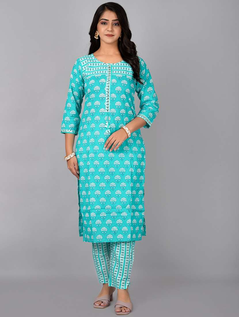 blue cotton blend kurta pant  set