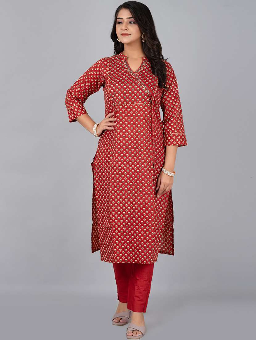 maroon cotton blend kurta pant  set