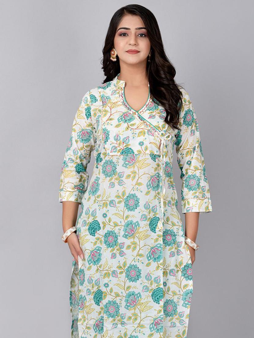 women cream floral printed kurta pant set - 21468656 - Standard Image - 3