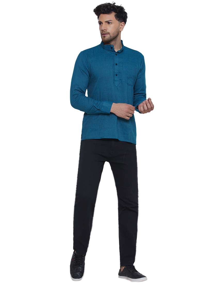 men solid long sleeve short kurta - 21469333 -  Standard Image - 5