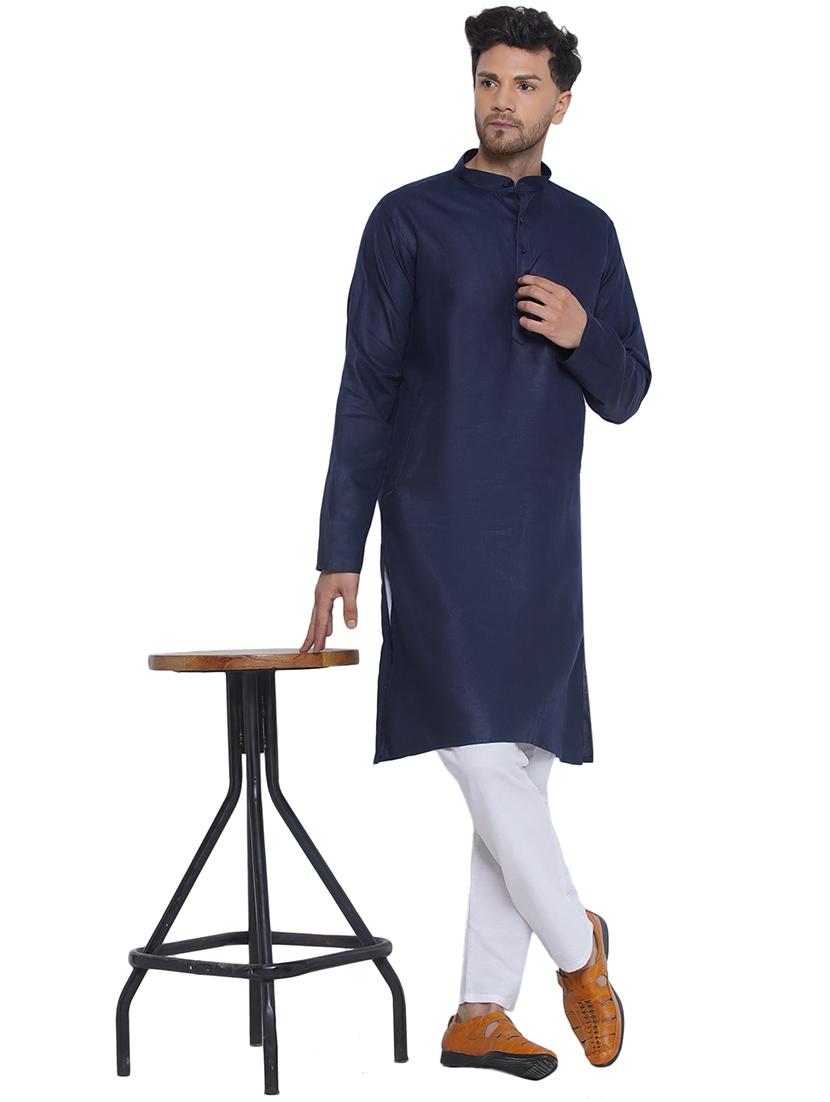 men solid mandarin neck long kurta