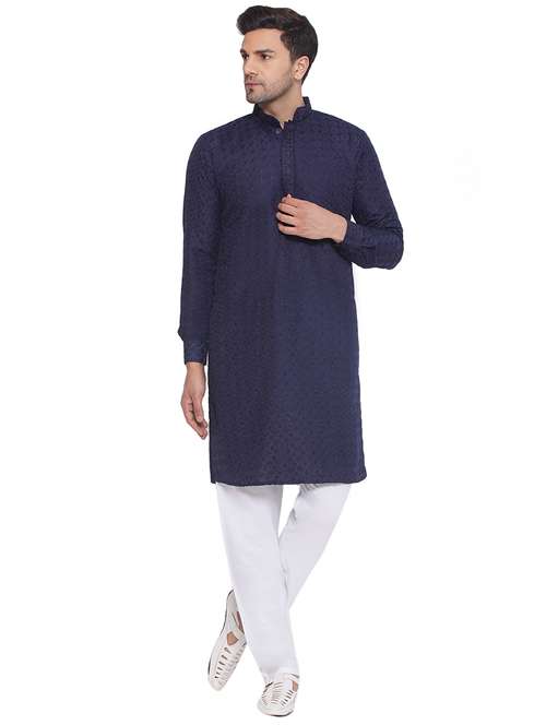 men self design mandarin neck long kurta - 21469346 - Standard Image - 0