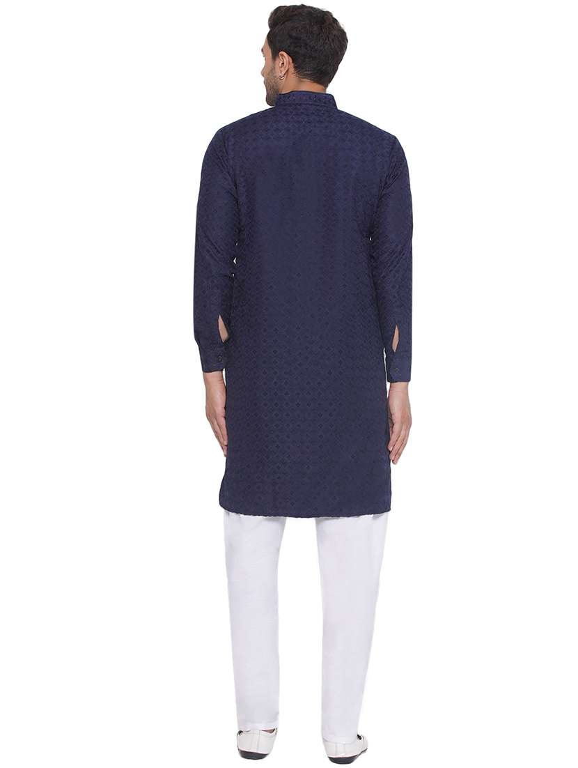 men self design mandarin neck long kurta - 21469346 - Standard Image - 3