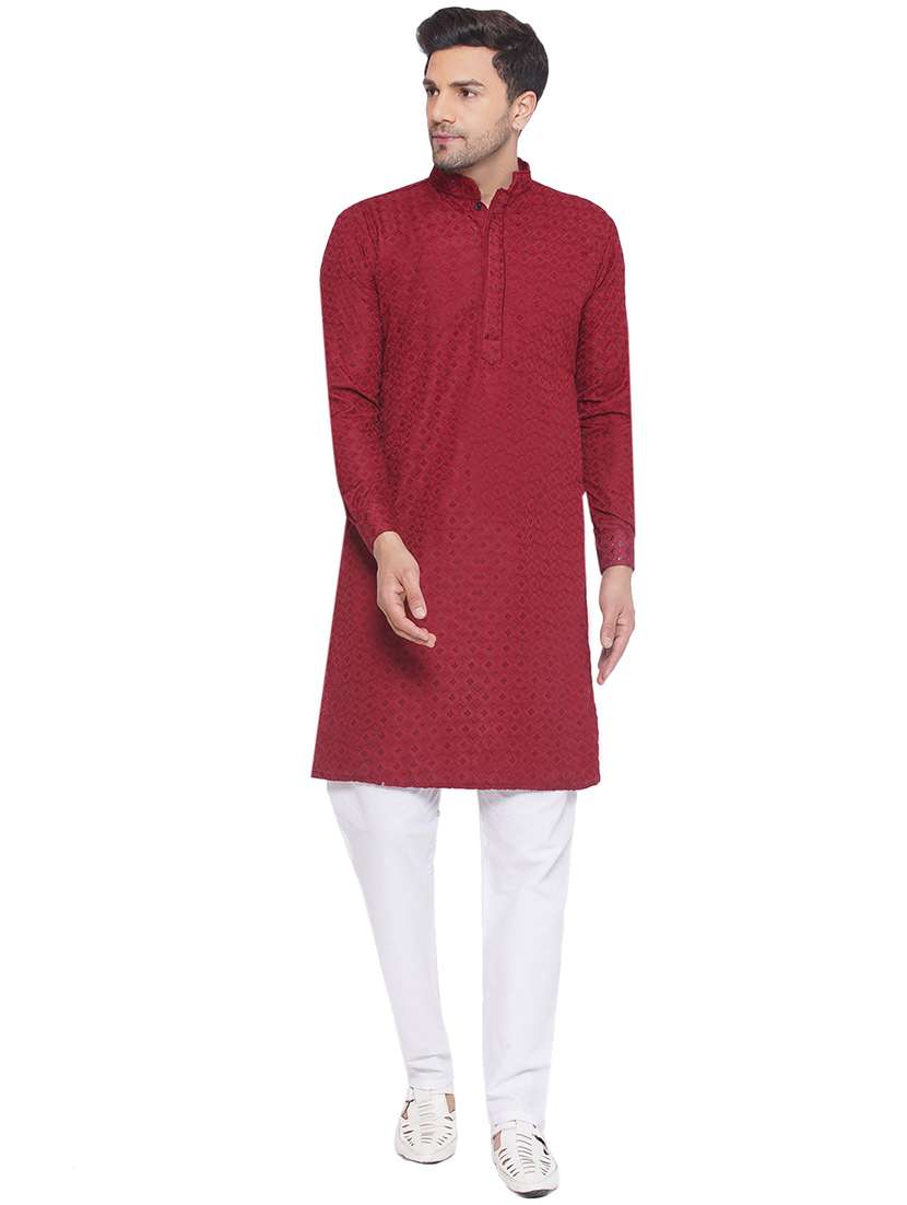 men embroidered mandarin neck long kurta 