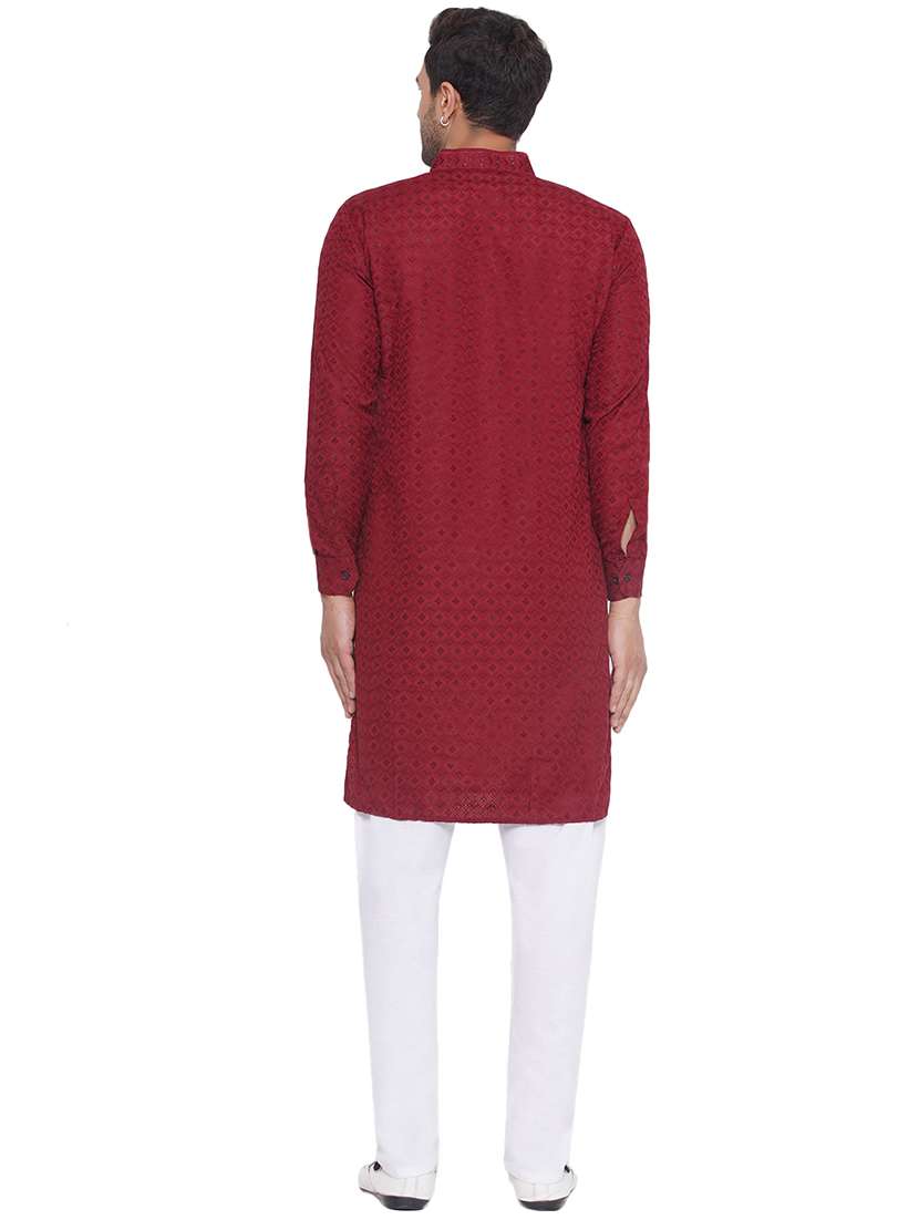 men embroidered mandarin neck long kurta  - 21469347 -  Standard Image - 3