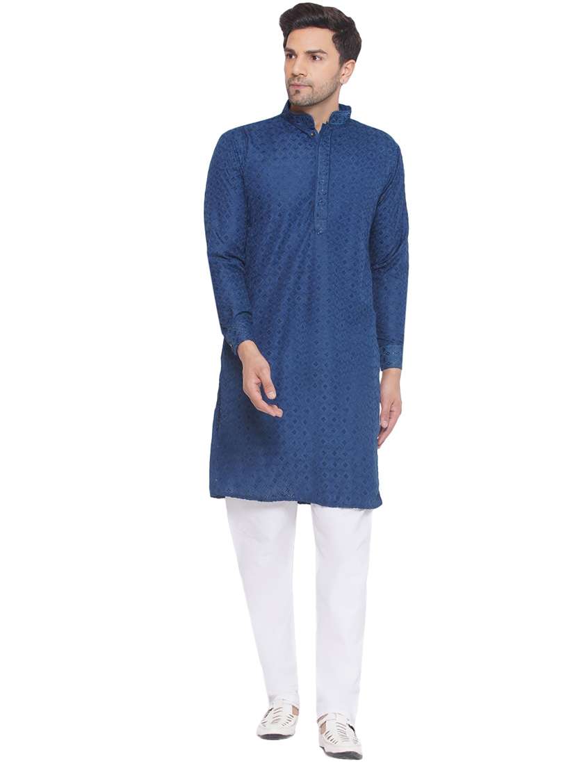 men embroidered mandarin neck long kurta - 21469348 - Zoom Image - 0