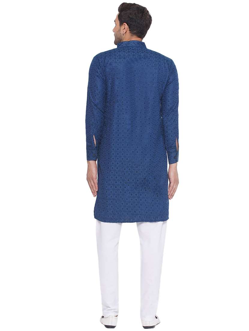 men embroidered mandarin neck long kurta - 21469348 - Standard Image - 3