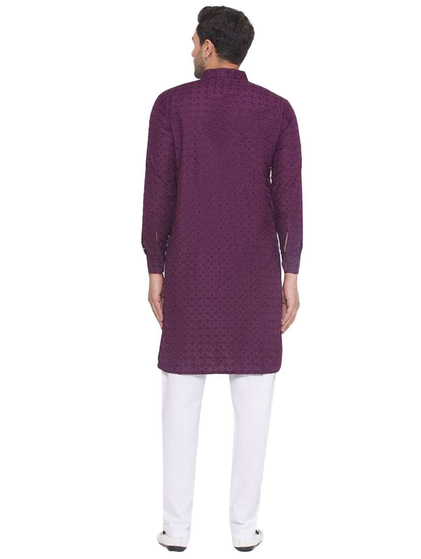 Men Embroidered Mandarin Neck Long Kurta - 21469349 -  Standard Image - 3